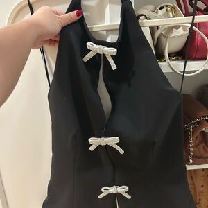 Zara Black Top with Silver Bow Accents